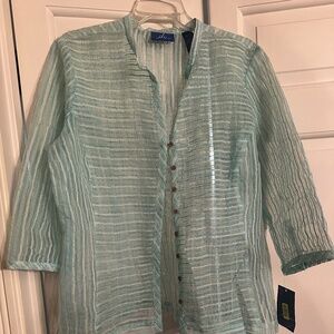 Striped & Sheer Blouse Women’s Size XL, 3/4 Sleeve, Button Front, Size XL